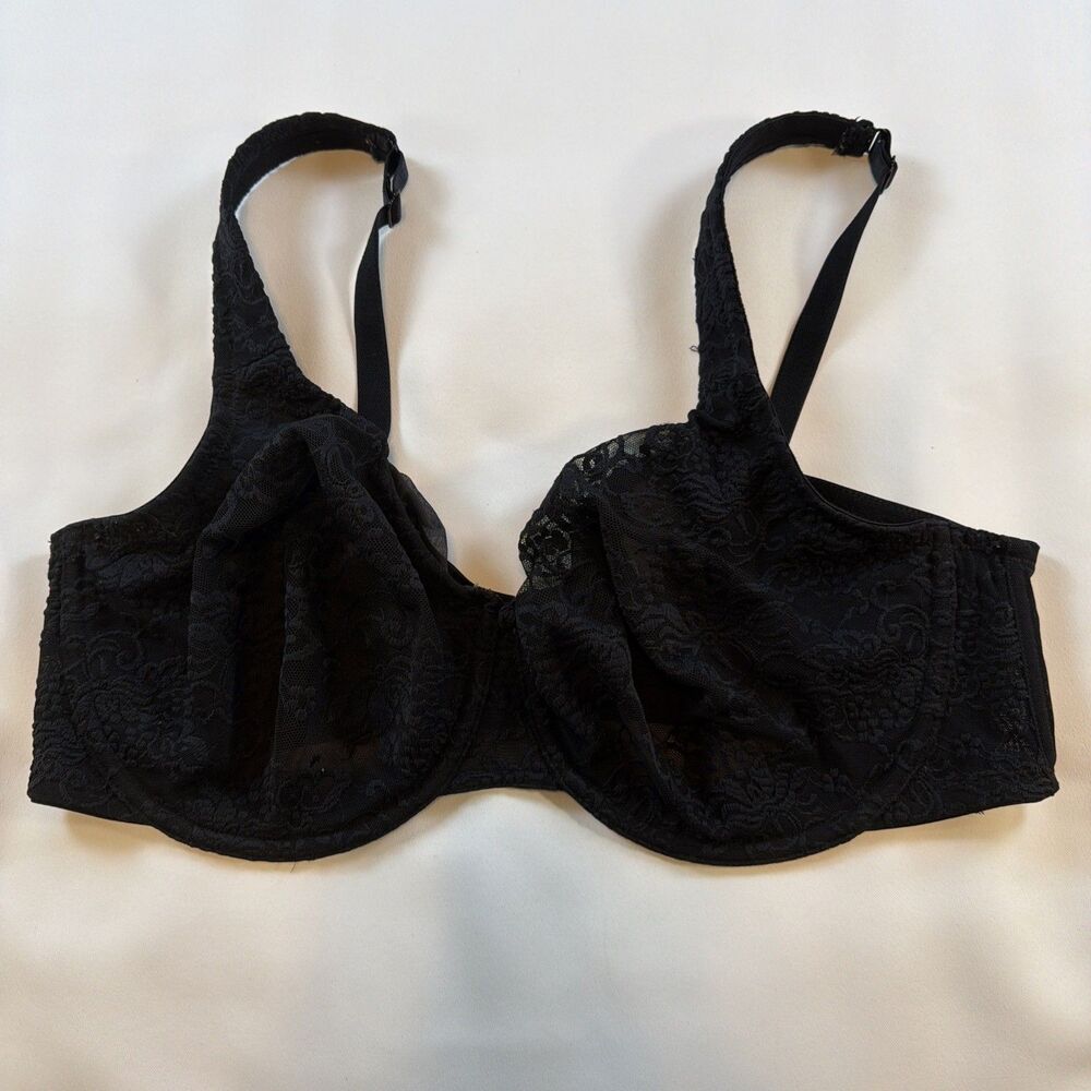 Cacique 42DD Bra Black Lace Underwire Back Closure Full Coverage Plus Size